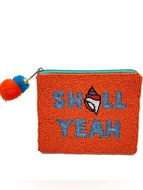 Nu Shuz Key West Hand-Beaded ' Shell Yeah ' Orange  Conch Clutch Coin Pouch
